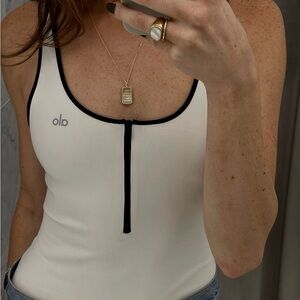 ALO Yoga White Bodysuit with Black Trim